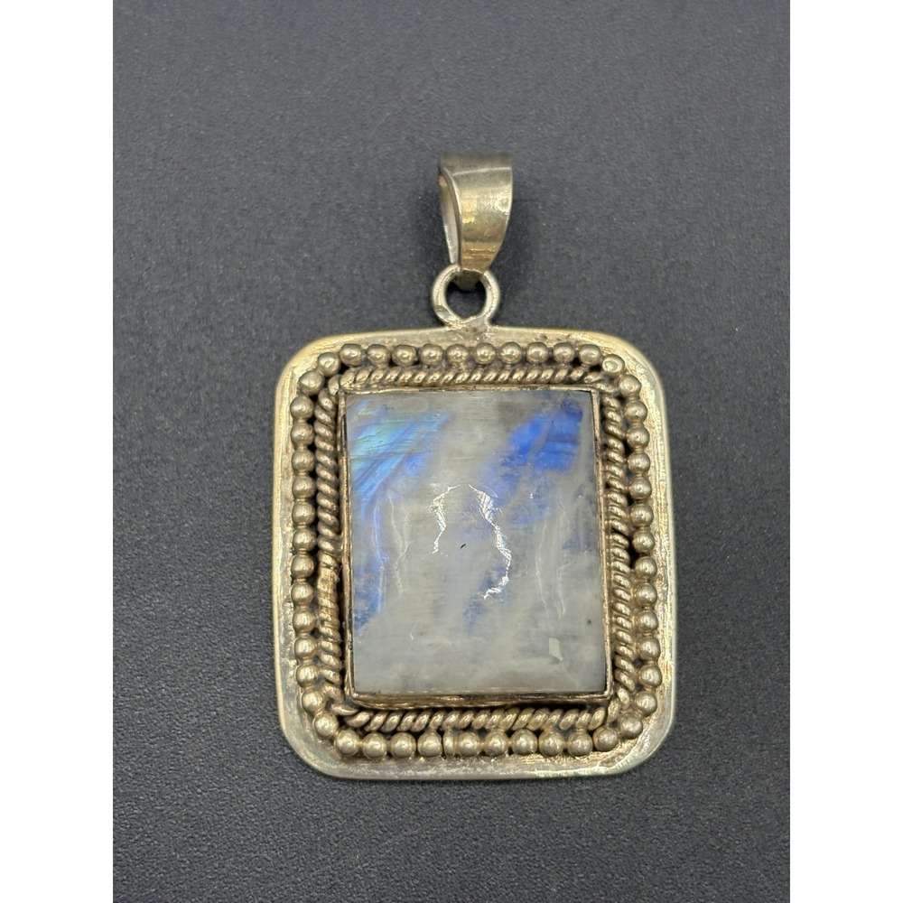 Vintage Sterling Silver 24x20 Moonstone Pendant 19 Grams E6